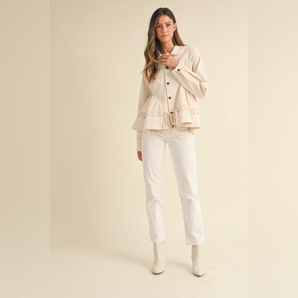 71B. Ruffled Peplum Jacket - Cream - Picture 9 of 9